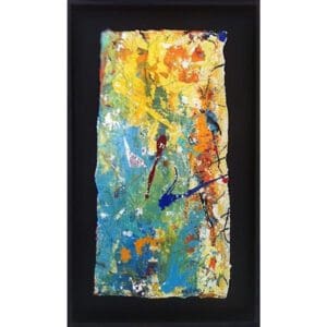 Abstract painting with vibrant colors and splatters.