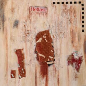Abstract painting with earthy tones and textured patches.