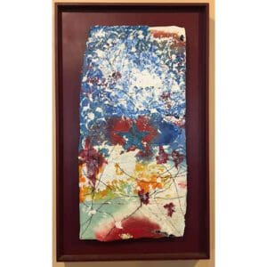 Abstract colorful painting with textured surface.