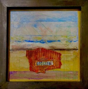 Abstract painting with layered textures and colors.