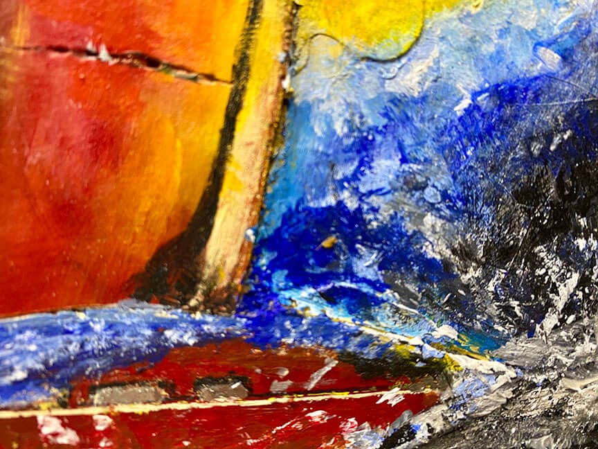 Abstract colorful painting with bold brushstrokes.