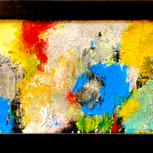 Abstract textured painting with bright blue and yellow