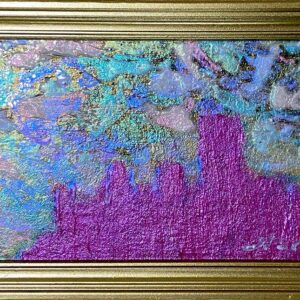 Abstract city silhouette in vibrant colors.